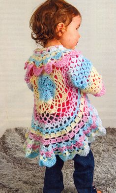 Circular Crochet, Crochet Toddler, Shawl Sweater, Crochet Girls, Crochet Baby Clothes