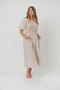 The Ellis Midi Dress is refined yet supremely comfortable, a natural choice for your spring and summer wardrobe! This elegant dress combines a knit bodice with with a lightweight, roomy midi skirt (with pockets!). We love it paired with espadrilles or wedges; it's feminine, streamlined, and sure to be one of your new favorites! FIT: Runs true to size. MATERIAL: Self: 100% Cotton; Contrast: 49% Viscose, 28% Polyester, 23% Nylon. GARMENT DETAILS: Mixed-fabric midi dress with a Viscose-blend knit b Midi Skirt With Pockets, Garment Details, Skirt With Pockets, Rounded Neckline, Mixing Fabrics, Skirts With Pockets, Elegant Dress, Cotton Poplin, Summer Wardrobe