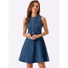 Elevate your style with the Allegra K Women's Denim Sleeveless V Neck Belted Fit and Flare Shirt Dress in a charming denim blue. This piece combines timeless elegance with a modern twist, perfect for various occasions.

- **Color:** Denim Blue
- **Size:** X-Large
- **Material:** Denim
- **Gender:** Female
- **Age Group:** Adult

Crafted to flatter, this dress features a sleek V-neck and a belted waist that accentuates your silhouette, while the fit and flare design adds a playful touch. Whether Sleeveless Washed Blue Denim Dress With Pockets, Casual Sleeveless Medium Wash Denim Dress, Casual Sleeveless Denim Blue Dress, Knee-length Denim Blue Chambray Dress, Denim Blue Chambray Knee-length Dress, Casual Blue Denim Sleeveless Dress, Sleeveless Denim Top With Button Closure For Summer, Sleeveless Chambray Denim Top For Summer, Sleeveless Light Wash Denim Dress With Button Closure