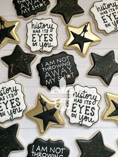 decorated cookies with words and stars on them