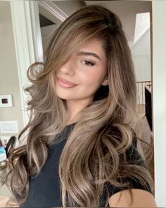 Long Hair With Brown Highlights, Face Framing Chunky Highlights, Brown Eyed Hair Color Ideas, Brown Foliage Hair, Brownish Hair With Blonde Highlights, Partial Balayage Before And After, Tan With Brown Hair, Light Brown On Dark Brown Hair, Balayage Mocha Brown