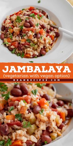 Make busy weeknight dinner a breeze with Jambalaya Recipe! This Cajun rice dish with red beans comes with a vegetarian and vegan option, perfect for a quick and easy meal for tonight. Cook it now and enjoy! Vegetarian Jambalaya, Vegetarian Bean Recipes, Vegan Bean Recipes, Red Beans Rice, Vegan Jambalaya, Jambalaya Recipe, Recipe Vegetarian, Meatless Dinner