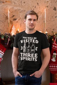 You will be visited by Three Spirits funny Christmas drinking shirt with each Spirit labeled Past, Present, and Future. This classic unisex jersey short sleeve tee fits like a well-loved favorite. Soft cotton and a quality print make users fall in love with it over and over again. Please review the size chart to find your best fit. Note: This garment is custom printed upon order. Products are produced to order and are therefore non-refundable. Once an order is in production, the order can no lon Cousin Eddies Rv, Shitters Full, Ugly Sweater Day, Christmas Vacation Movie, Whiskey Shirt, Christmas Vacation Shirts, Griswold Family, Cousin Eddie, Christmas Drinking