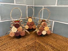 These adorable ornaments come in a set of three, perfect for your home tree, giving as a holiday gift or gift tag on a present (Like adding as a wine charm on a nice bottle to a friend!). This style of the wine cork ornaments has the twine loop on top and the GOLD or BURLAP ribbons flowing down the side with a GREEN tree trunk.  Shipping- I ship all my items using USPS priority mail. Using this should allow your purchase to be delivered 1-3 business days from date shipped Enjoy ! Wine Cork Christmas Crafts, Wine Cork Christmas Ornaments, Cork Christmas Ornaments, Christmas Cork Ornaments, Wine Cork Animals, Cork Christmas Tree, Cork Trees, Wine Cork Christmas, Wine Cork Crafts Christmas