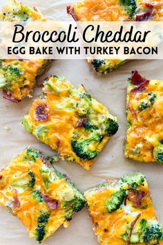 broccoli cheddar egg bake with turkey bacon on top and in the middle