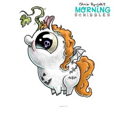 a drawing of a unicorn with an eyeball on it's face and the words morning