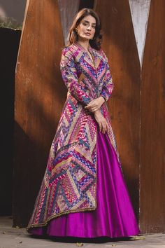 Jacket Lehenga, Purple Lehenga, Brocade Lehenga, Indian Gowns, Party Wear Indian Dresses, Lehenga Designs