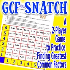 a poster with the words gcf - snatch on it and an image of a game to practice finding greatest common factor