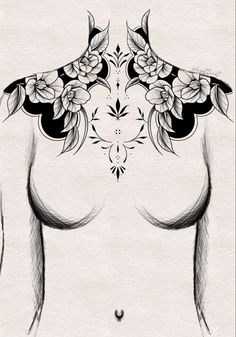 a drawing of a woman's breast with flowers on it