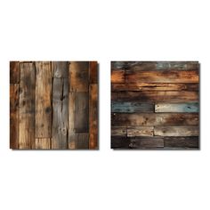 two pieces of wood with different colors and patterns on the wall, one is brown