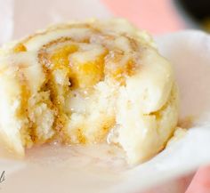 a close up of a pastry on a napkin