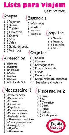 a list of items in spanish with the words list para viajem on it