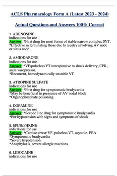 ACLS Pharmacology Form A (Latest 2023 - 2024) Actual Questions and Answers 100% Correct Acls Cheat Sheet 2019, Acls Study Guide 2022, Acls Meds Cheat Sheets, Nremt Paramedic, Acls Medications, Organophosphate Poisoning, Er Nursing