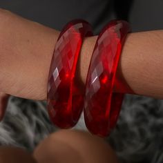 Stunning Glass Bangles In Red, Set Of Two Red Plastic Party Jewelry, Trendy Red Plastic Bracelet, Trendy Red Plastic Bracelets, Trendy Red Bracelets For Party, Red Bangle Bracelet For Fashion Accessory, Trendy Red Bangle Jewelry, Red Plastic Bracelet Jewelry, Trendy Red Glass Jewelry, Trendy Red Plastic Jewelry