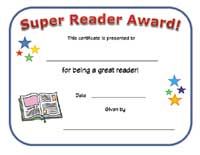 a certificate for reading is shown with stars on the border and an open book in the middle