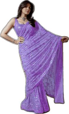 Purple Georgette Pre-draped Saree For Festivals, Purple Georgette Saree With Resham Embroidery, Georgette Sequin Saree Fabric, Purple Georgette Saree With Unstitched Blouse, Semi-stitched Sequin Saree In Georgette, Semi-stitched Georgette Sequin Saree Fabric, Purple Georgette Saree With Pallu, Purple Georgette Blouse Piece With Self Design, Purple Georgette Blouse Piece For Festivals