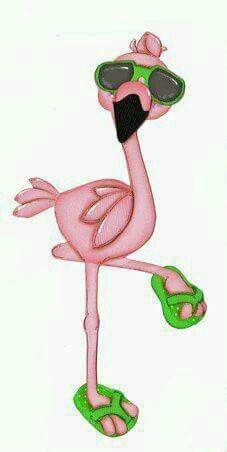 a pink flamingo with sunglasses and flip flops is standing in front of a white background