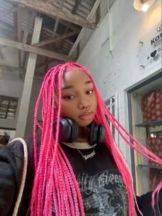 Pink Purple Box Braids, Pink Hair Black Women Braids, Pink Braids For Black Women, Blonde And Purple Braids, Pink And Black Box Braids, Pink Knotless Box Braids, Purple Braids For Black Women, Pink Braided Hairstyles