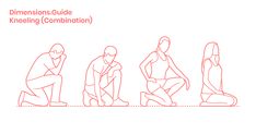 a line drawing of people sitting and standing in different positions, with the text dimensionss guide