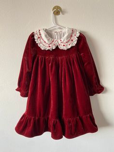 Vintage Red Velvet Toddler Dress -thick, quality velvet material, with inside lining -beautiful embroidered detailing with beading -zipper closure on back -no tag, but appears to be about 2T-3T Vintage Toddler Christmas Dress, Velvet Christmas Dress, Scarlet Letter, Toddler Christmas Dress, Velvet Clothes, Theme Dress, Childrens Dress, Velvet Material, Christmas Family