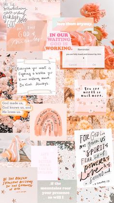 a collage of pink and orange images with some writing on the bottom right corner