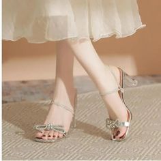 LBSFY - Size 30-44 Square Toe Chunky Heel Sandals Women Transparent High Heel Open Toe Summer Sandals Two-wearing Gold Silver Heels Summer Party Kitten Heels With Block Heel, Party Kitten Heels With Block Heel, Chunky Heel Sandals, Yellow Shoes, Chunky Heels Sandals, Silver Heels, Sandals Women, Summer Sandals, Chunky Heel