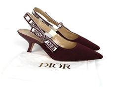 Christian Dior Burgundy Embroidered Cotton JADIOR Slingback Pump Size 38.5 $1150 Jadior Slingback, Dior Slingback, Burgundy Heels, Slingback Pump, Pumps Heels, Christian Dior, Dior, Pumps, Heels