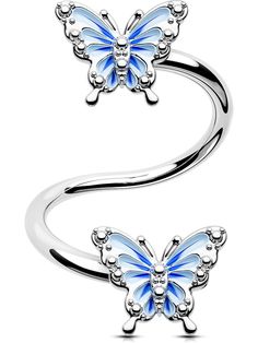 two blue butterfly rings on top of each other