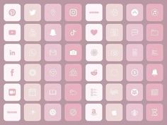 the pink and white squares are arranged in rows, all with different icons on them