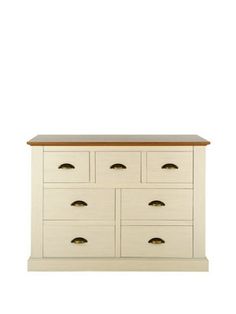 an image of a white dresser with drawers on the top and bottom drawer, against a white background