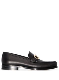 black calfskin almond toe Gancini buckle slip-on style low block heel Business Loafers With Buckle Closure And Slip-on Design, Calf Leather Slip-on Loafers With Buckle Closure, Classic Almond Toe Loafers With Buckle Closure, Leather Loafers With Tang Buckle And Almond Toe, Luxury Slip-on Loafers With Buckle Closure, Formal Loafers With Buckle Closure And Plain Toe, Office Slip-on Loafers With Tang Buckle, Calf Leather Dress Shoes With Buckle For Work, Formal Plain Toe Loafers With Buckle Closure