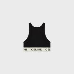 CELINE SPORTS BRA IN ATHLETIC KNIT - BLACK / CREAM - 2A68L372N.38CR | CELINE Black Cropped Sports Bra, Casual Black Cropped Sports Bra, Sporty Fitted Crew Neck Sports Bra, Black Cropped Training Tops, Black Cropped Tops For Training, Sporty Tops With Ribbed Waistband, Sporty Cropped Top With Ribbed Waistband, Sporty Tops With Ribbed Waistband For Sports, Black Cropped Sports Bra With Medium Support