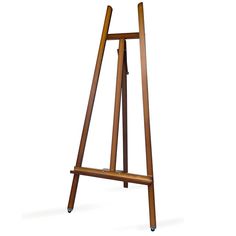 a wooden easel with wheels on an isolated white background