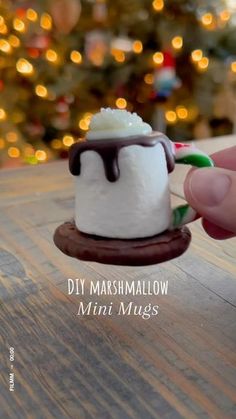 miniature marshmallow with chocolate sauce and whipped cream on top