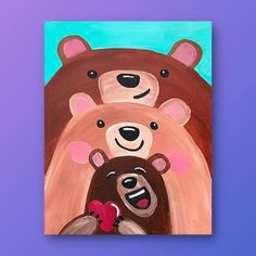 a painting of two brown bears and a red heart