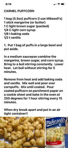 the recipe for caramel popcorn is shown