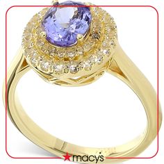 in stock Macys Jewelry, Jewelry Watch, Blue Tanzanite, Double Halo, Halo Ring, Halo Rings, White Topaz, Gold Plated Sterling Silver, Custom Rings