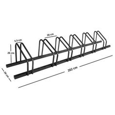 the bike rack is shown with measurements for each bicycle, and it's width