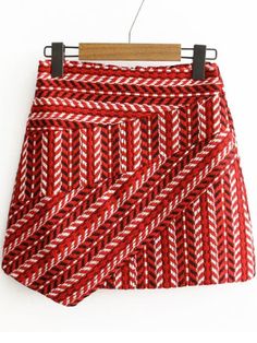 Falda asimétrica con estampado tribual-Sheinside Skirt Asymmetrical, Casual Glam, Famous Outfits, Red Mini Skirt, Skirt Trends, Cold Weather Fashion, Latest Street Fashion, Bride Clothes