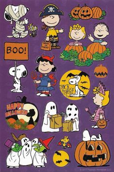 halloween stickers with snoop, charlie and friends on them in purple background for kids's crafts