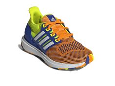 the adidas running shoe in blue and orange