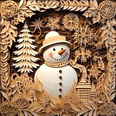 a snowman is made out of wood