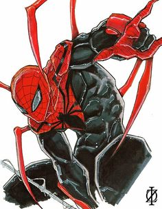 a drawing of a spider man in black and red