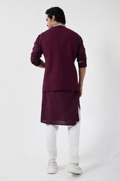 Maroon Nehru jacket with beads and thread work embroidery. - Aza Fashions Festive Cotton Nehru Jacket With Dabka Work, Cotton Nehru Jacket With Dabka Work For Diwali, Cotton Nehru Jacket With Dabka Work For Eid, Traditional Cotton Nehru Jacket With Dabka Work, Thread Work Embroidery, Nehru Jacket For Men, Nehru Jacket, Nehru Jackets, Thread Work