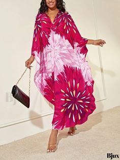 Bjux - Womens Plus Size Casual Cover Up: Floral Print Bat Sleeve V-Neck Maxi Dress Casual V-neck Maxi Dress For Holiday, V-neck Printed Holiday Dress, V-neck Maxi Dress For Spring Holiday, Flowy V-neck Maxi Dress For Holiday, Bat Sleeve, Women's Cover Up, Pattern Drawing, Cover Up Dress, Batwing Sleeve