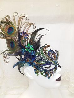 Black Lace Masquerade Mask with feathers and flowersBeaded Mask With Feathers, Peacock Mask, Masquerade Mask Diy, Lace Masquerade Mask, Lace Masquerade Masks, Masquerade Ball Mask, Ball Mask, Female Mask, Mask Costume