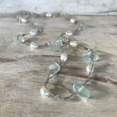 Mint Green Sea Glass and Freshwater Pearl 22 Inch Necklace, Wrap Bracelet or Anklet, Island and Beach Jewelry, Handmade in the Caribbean - Etsy