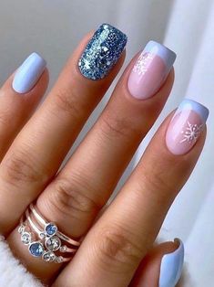 Baby Blue Nails, Winter Nails Acrylic, Cute Gel Nails, Pink Nail, Fancy Nails, Chic Nails, Short Acrylic Nails