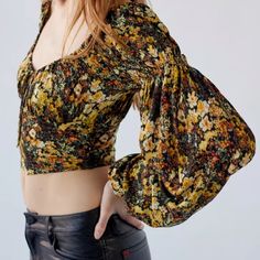 See Photos For Details Hipster Crop Tops, Black Wrap Top, Urban Shirt, Flannel Hoodie, Urban Outfitters Top, Velvet Crop Top, Crop Top Tees, Small Crop Tops, Puff Sleeve Blouse