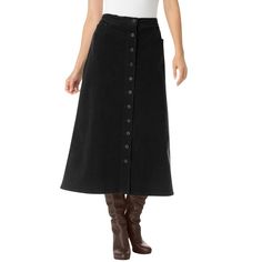 This plus size corduroy skirt can be be paired with your favorite tops and sweaters. With great details such as slant pockets and a supremely comfortable side elastic waist, you will be comfortable all day long. Plus Size Corduroy, Denim Maxi Skirt, Plus Size Models, Slip Skirt, Woman Within, Corduroy Skirt, Swimsuits For All, Plus Size Skirts, Womens Tie